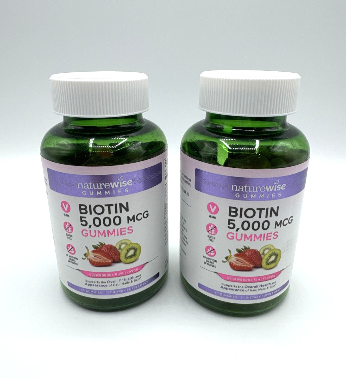2 Pack NatureWise Biotin 90 Gummies 180 Total (5000Mcg) Strawberry Kiwi