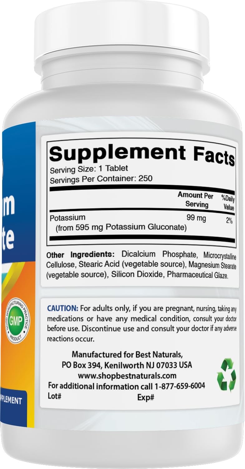 Best Naturals Potassium Gluconate 250 Count (Pack of 1), Original Version