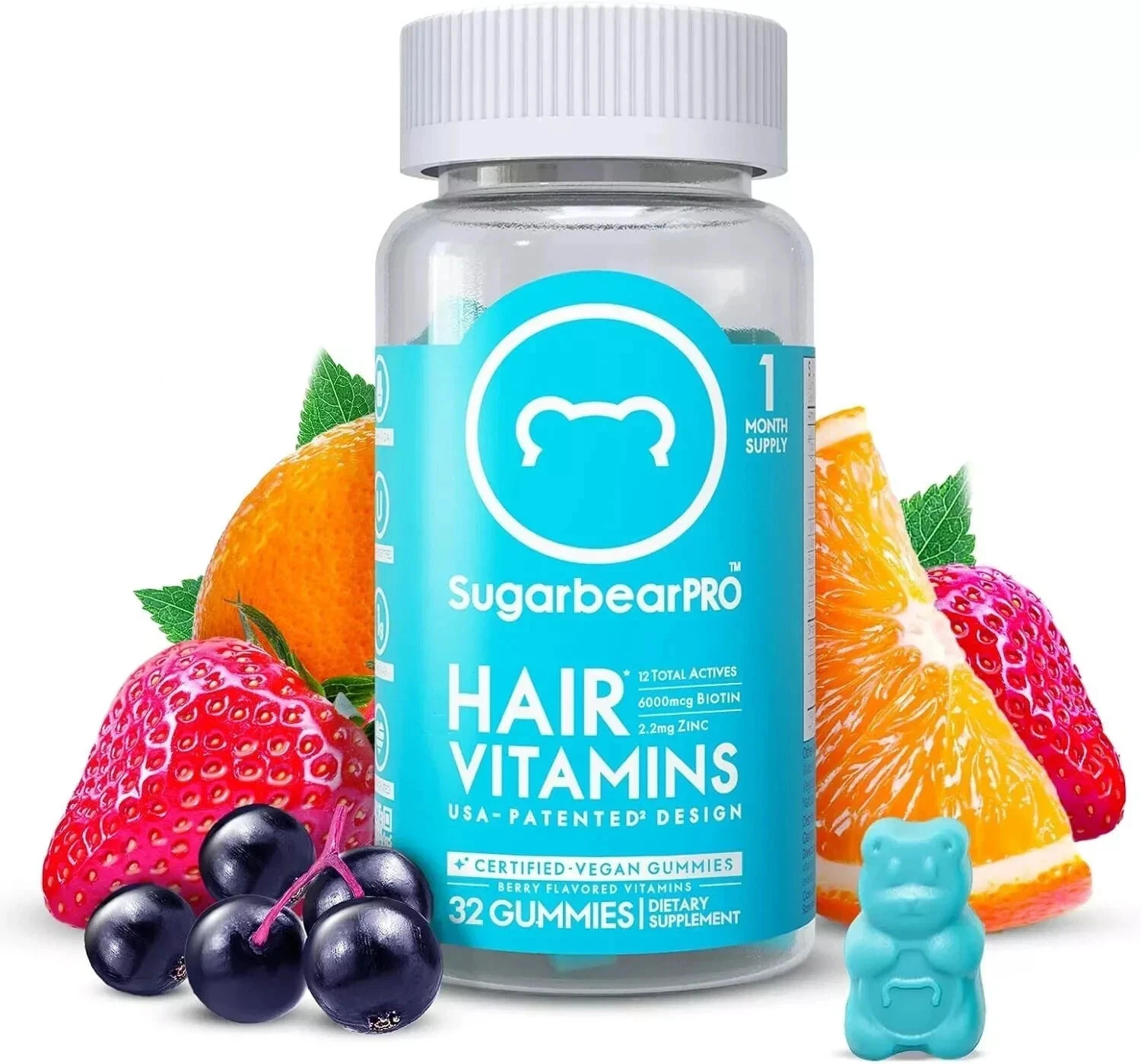 New Sugarbear Pro Hair Vitamins Vegan Gummies 32 ct. Kosher Gluten Free
