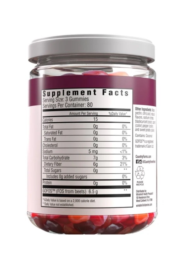Country Farms Fiber Care Gummies 240 Ct Sugar Free 6g Fiber Digestive Health