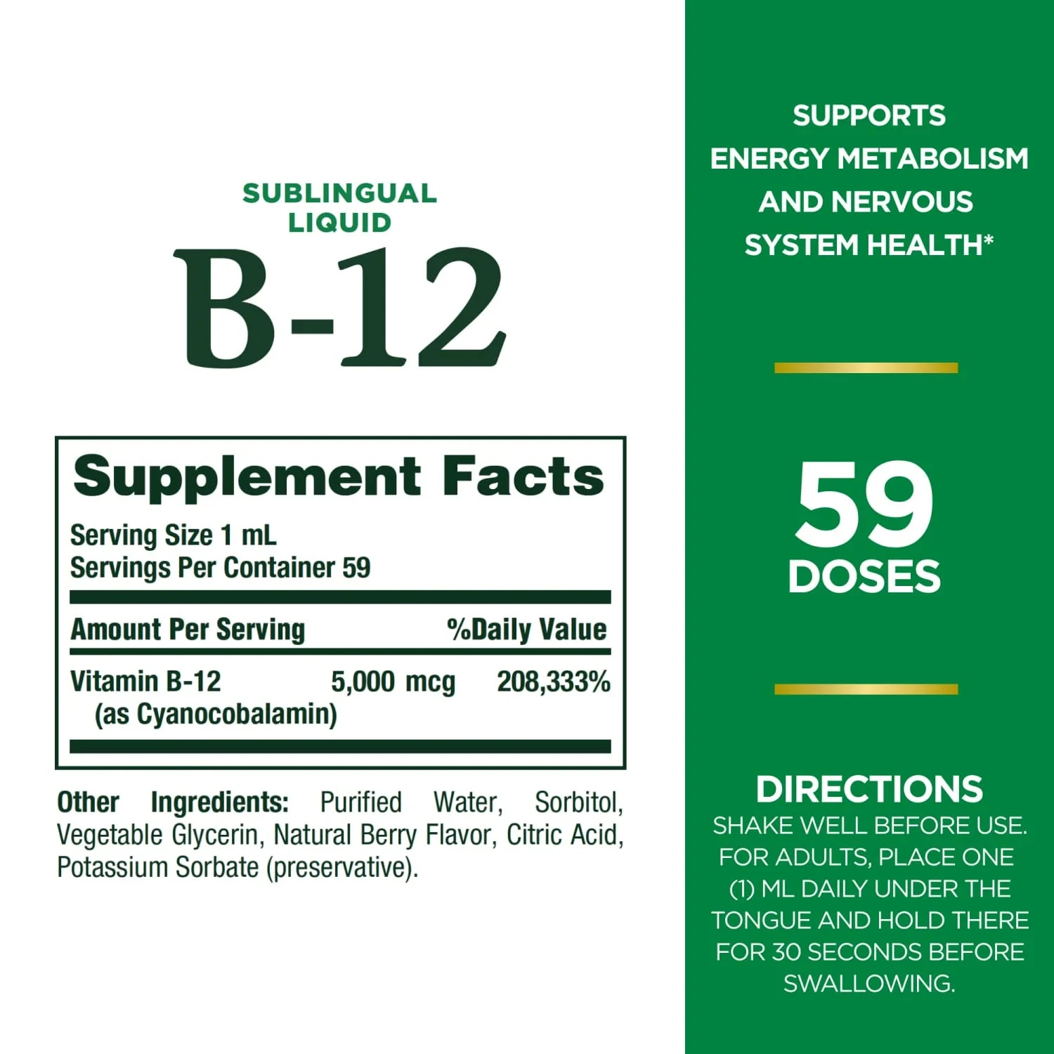 Nature’s Bounty Vitamin B12 5000 Mcg Sublingual Liquid, Cardiovascular 2 Fl oz