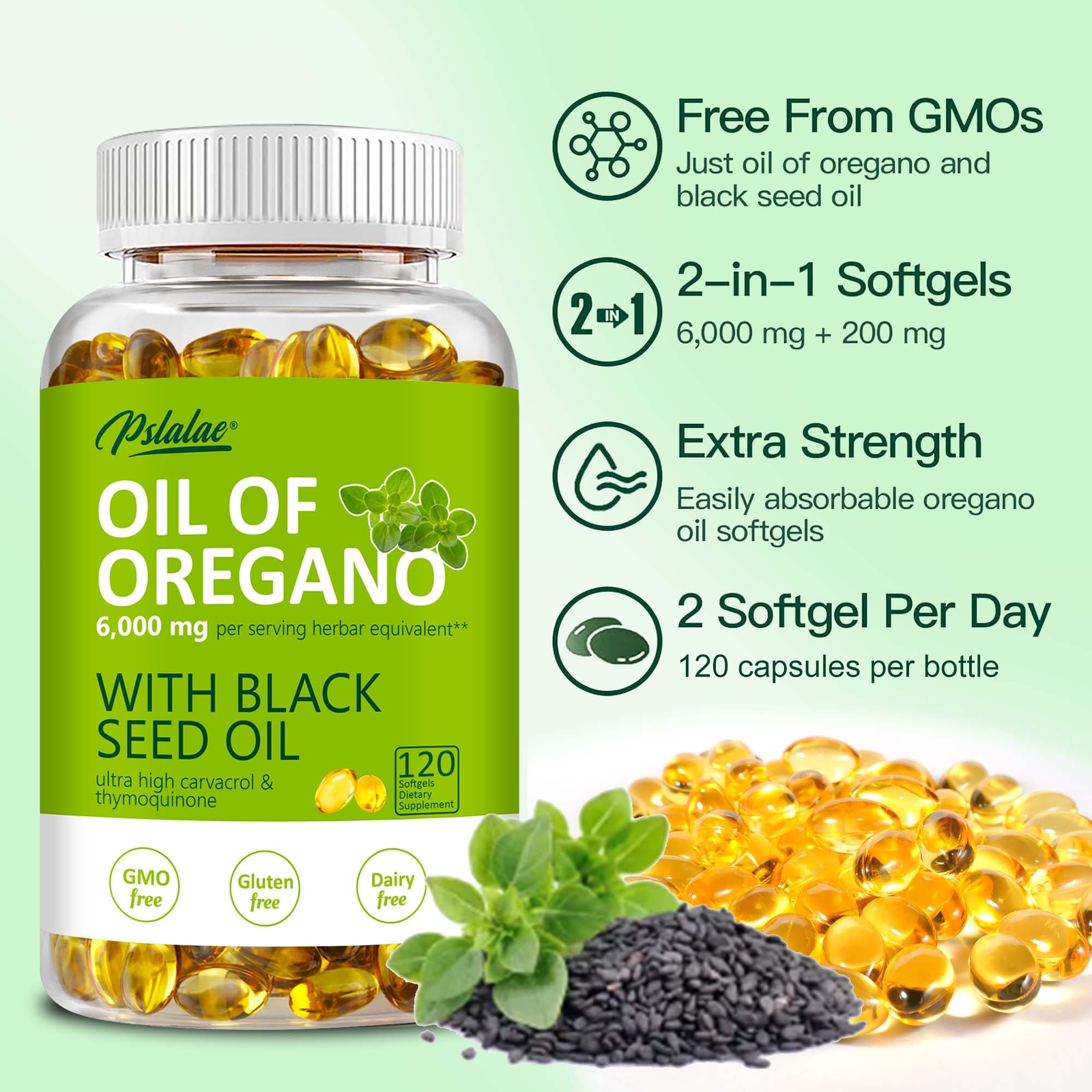 120pcs Oil of Oregano – Carvacrol, Support Digestive, Respiratory, Joint Health