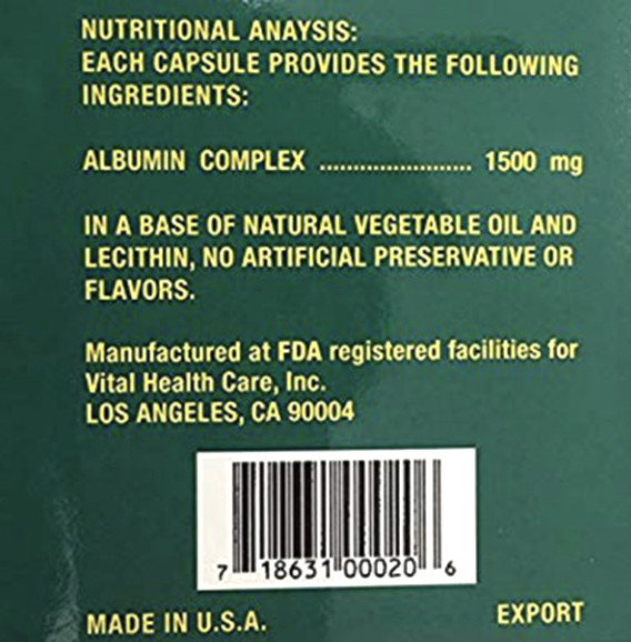Vital Super Albumin Extra Strength Pure Natural 1500 mg 200 Softgels Authentic