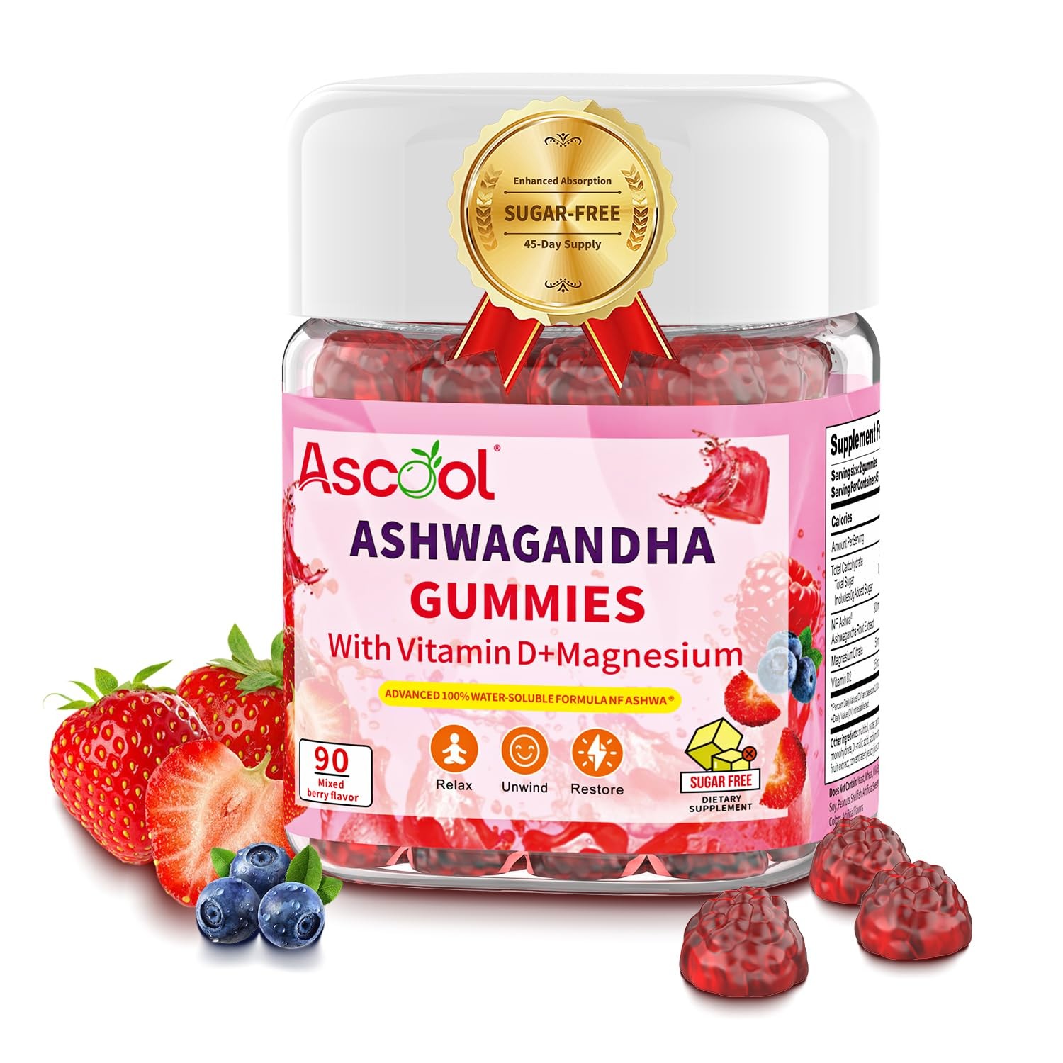 Ascool Ashwagandha Gummies for Stress Support & 90 Count (Pack of 1)