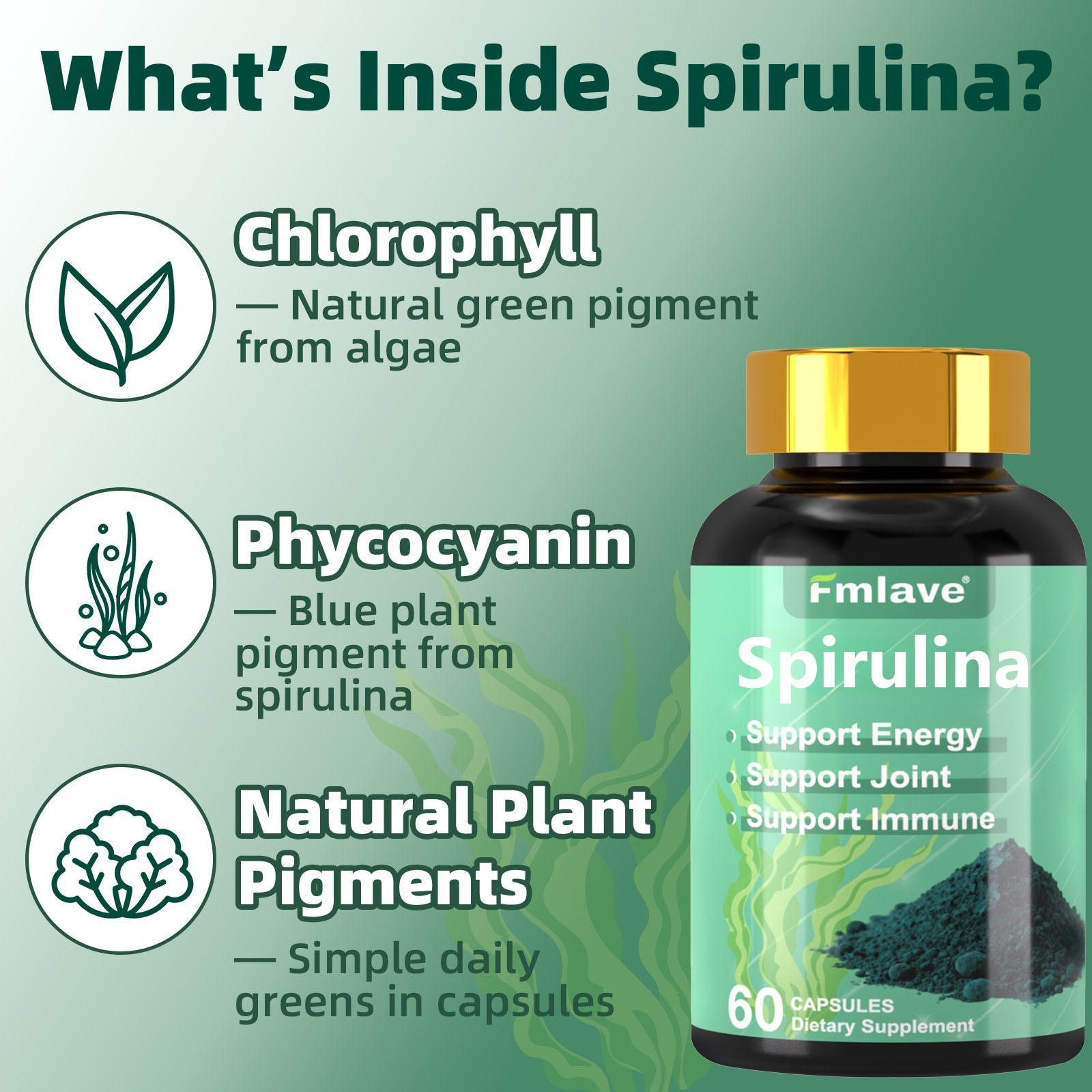 Chlorella Spirulina Organic | 60/120/240 caps | Vegetarian, Non-GMO | by Fmlave