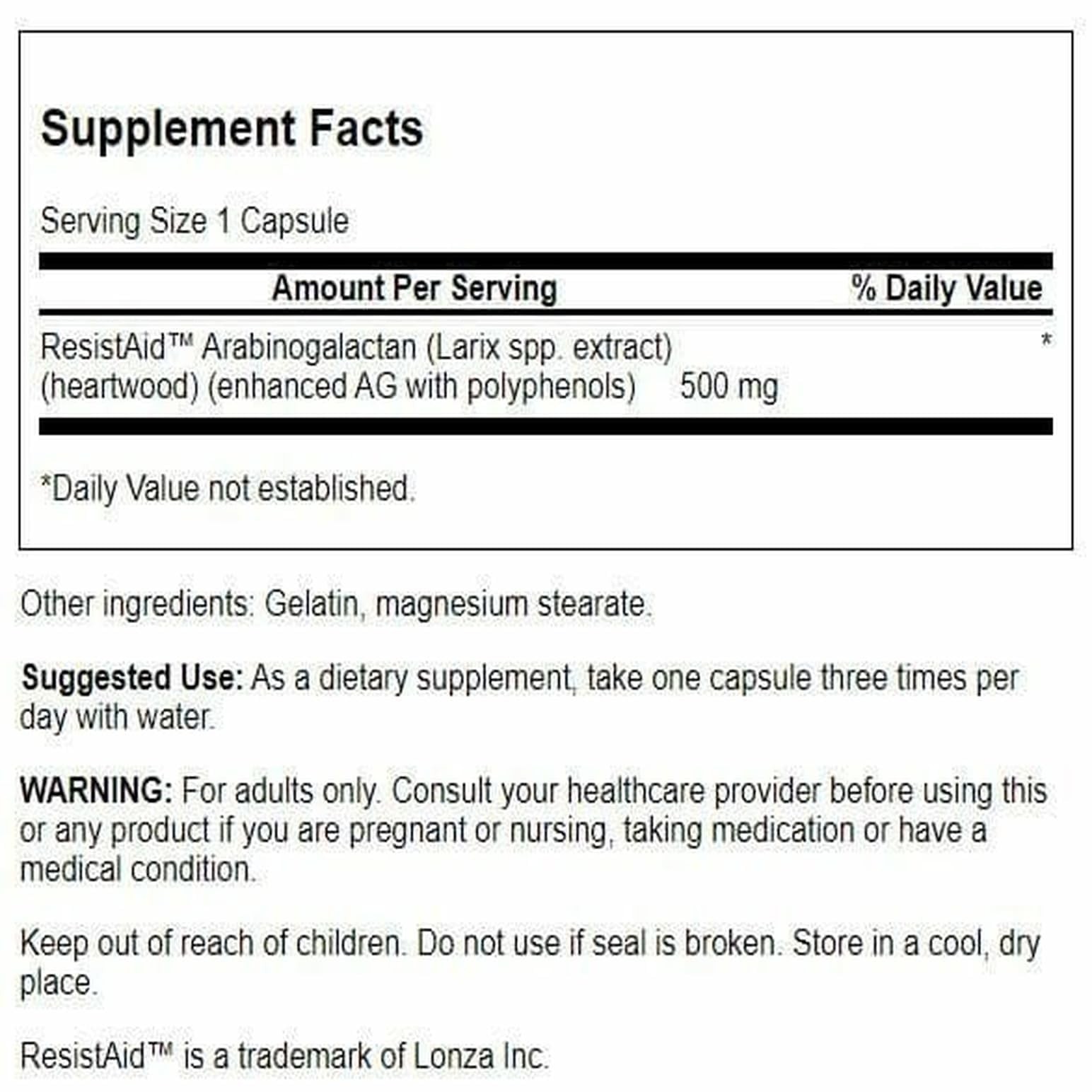 Swanson Larch Tree Arabinogalactan 500 Milligrams 90 Capsules