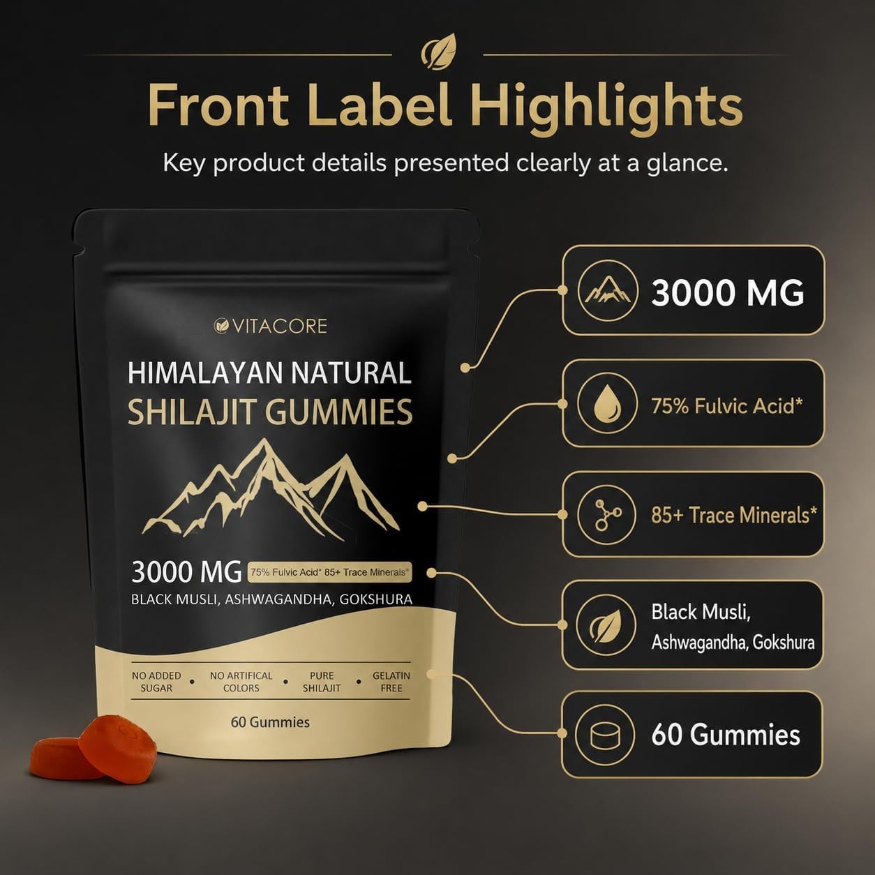 Vitacore Himalayan Shilajit Gummies with Fulvic Acid, 60 Count