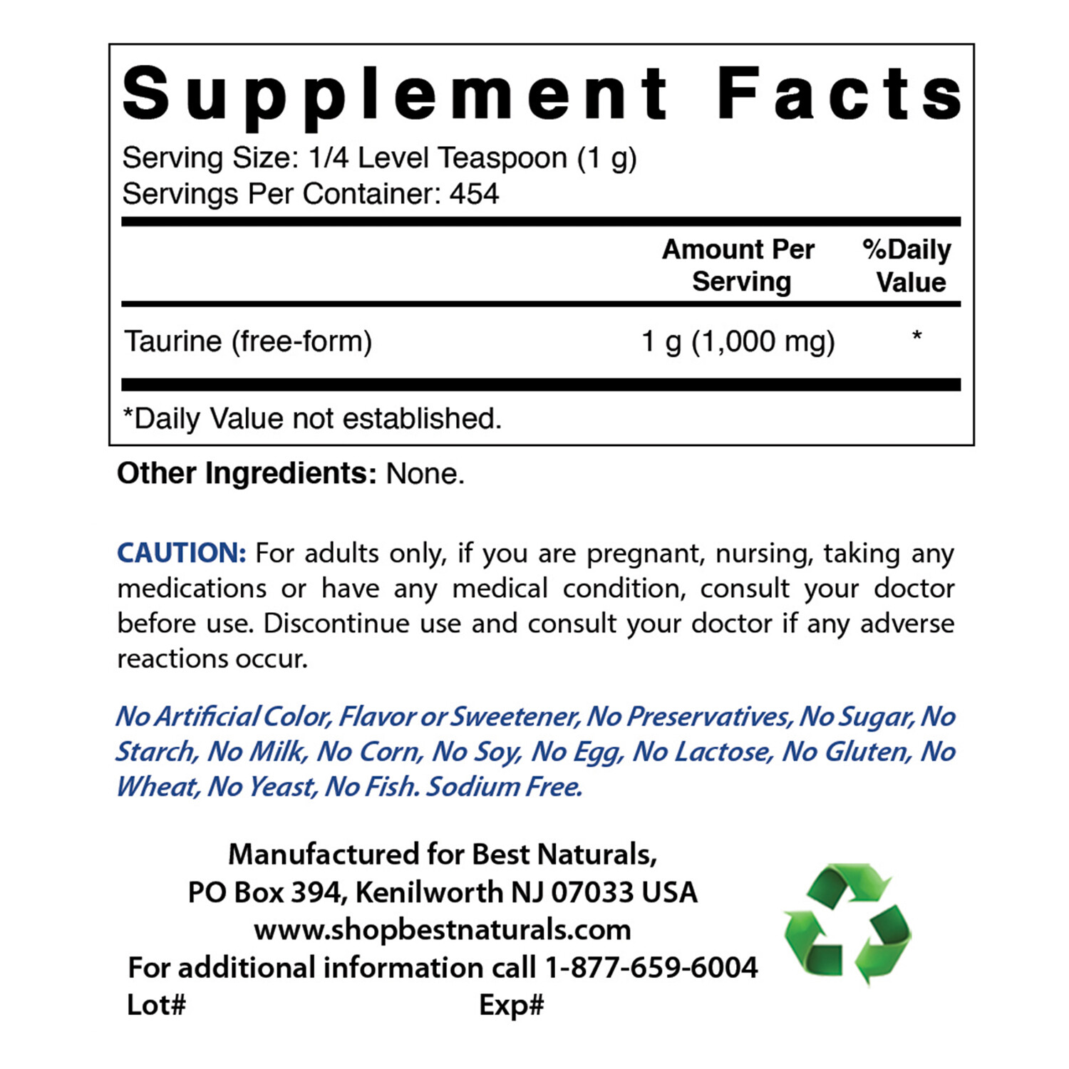 Best Naturals Taurine Powder 1 Lb