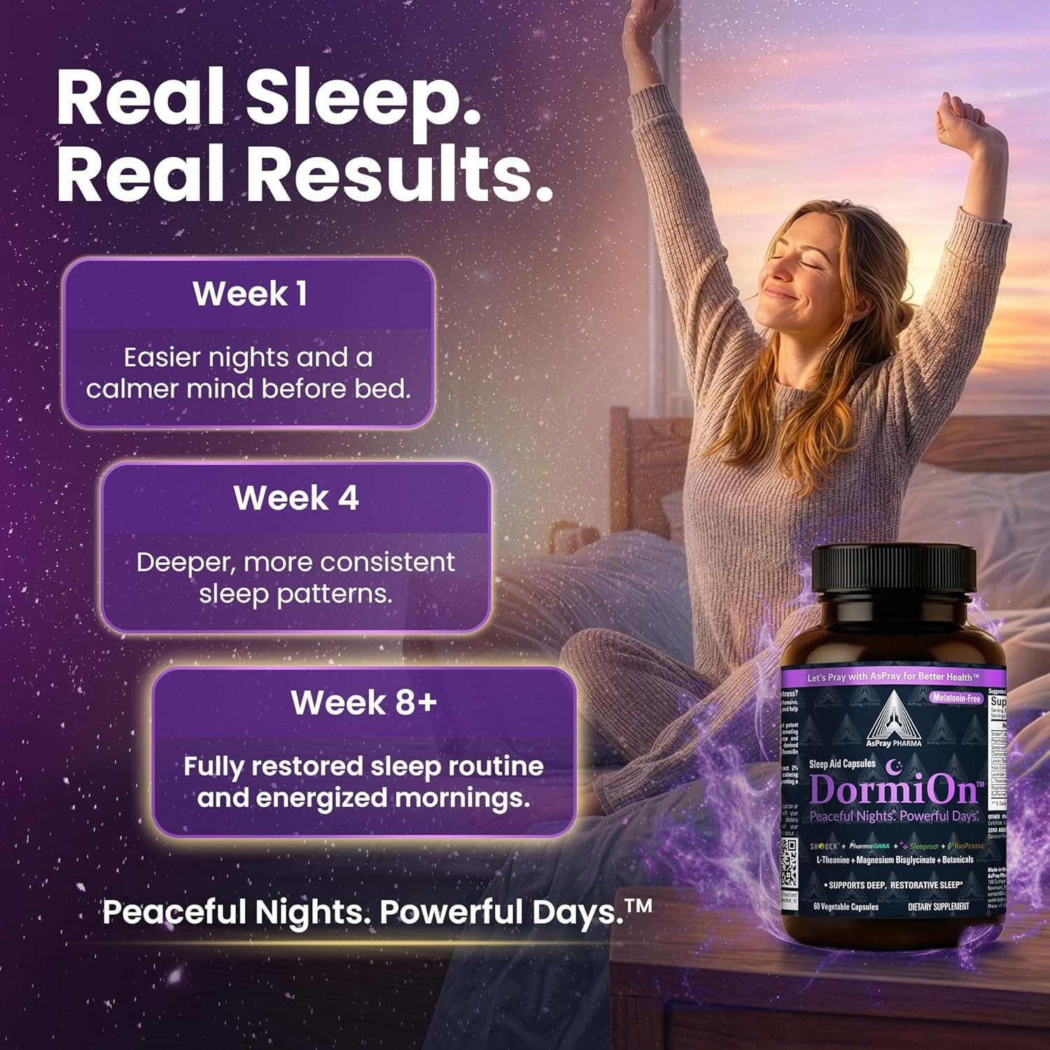 DormiOn™ Sleep + Restore + Stress Supplement – Melatonin-Free Non-Habit – 60ct.