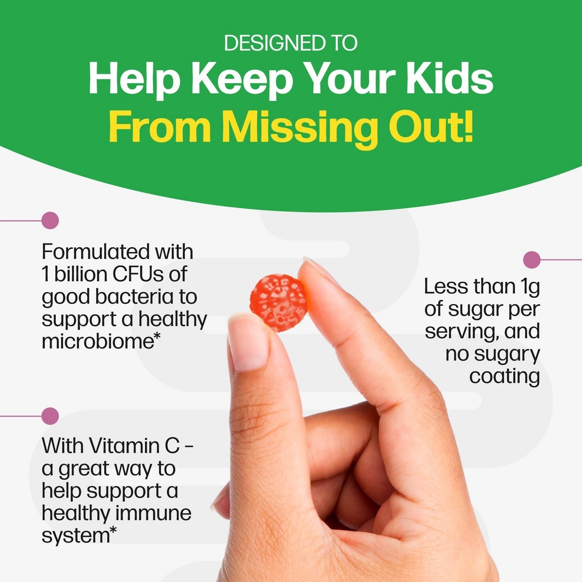 Culturelle Kids Probiotic + Gluten Free Veggie Fiber Gummies – Berry – 30ct