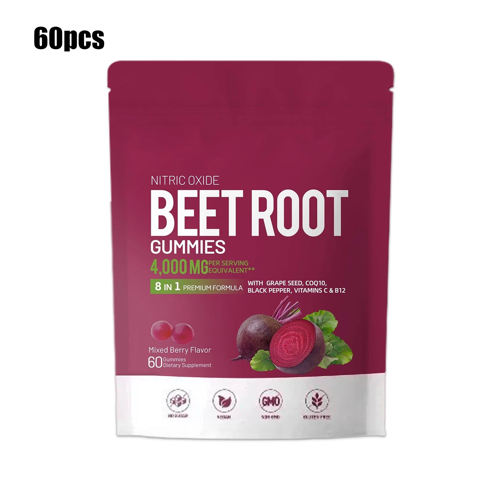 Beet Pure Root Gummies For Blood Pressure Heart Health Support Energy Level 60ct