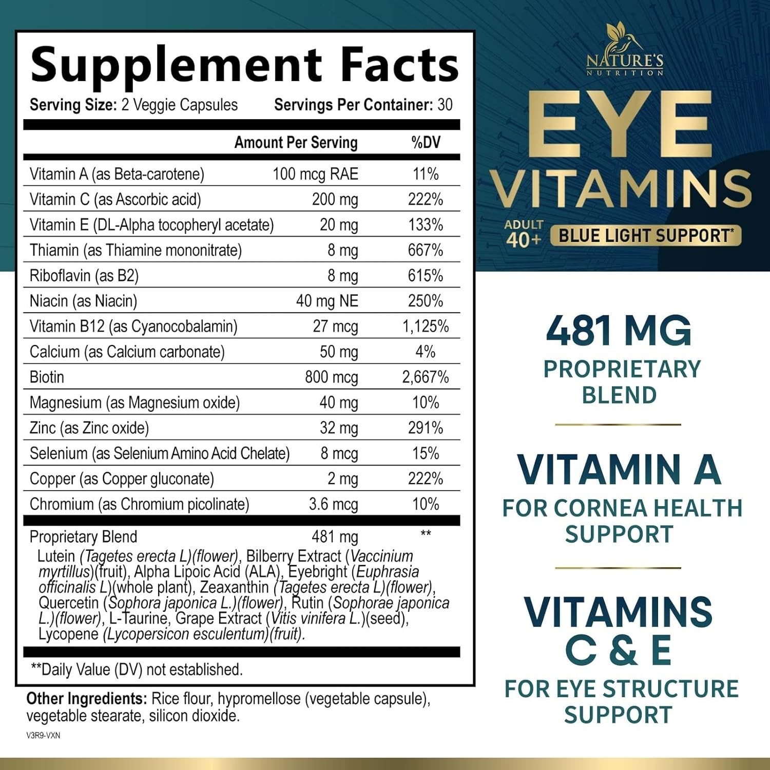 Eye Vitamins & Mineral Supplement, with Lutein, Zinc, Vitamins C, E – Zeaxanthin