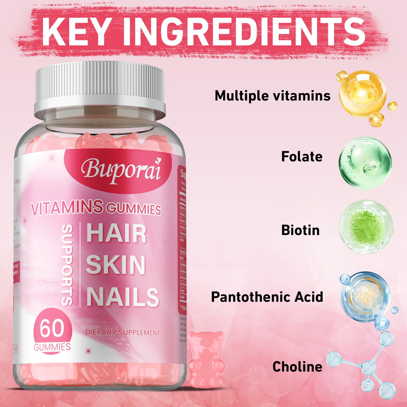 Hair Skin and Nails Gummies – Supports Healthy Hair, Vegetarian Biotin, Vitamins
