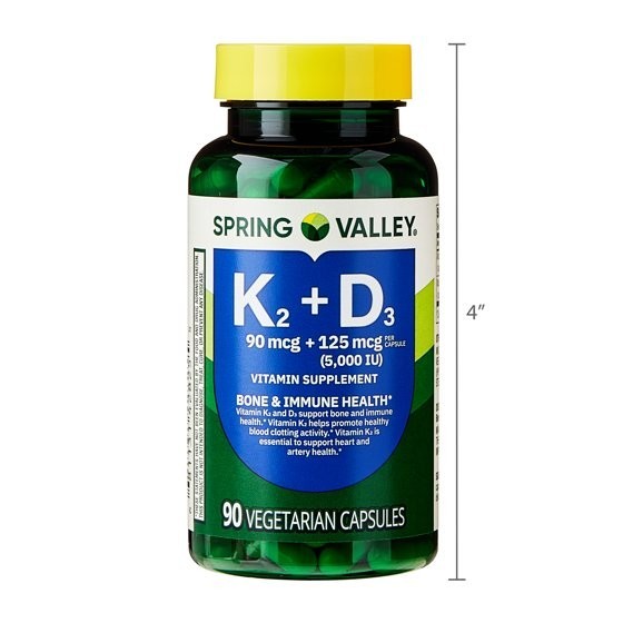 Spring Valley Vitamin K2 90 Mcg + D3 125 Mcg Vegetarian Capsules, 90 Count