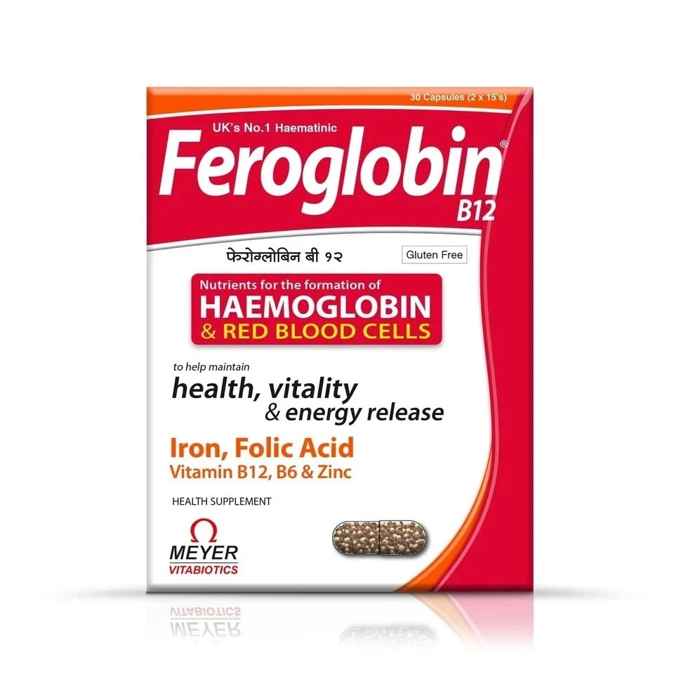 3 x Feroglobin B12 Capsules 30 Iron Folic Acid B6 B12 Zinc Hemoglobin Support