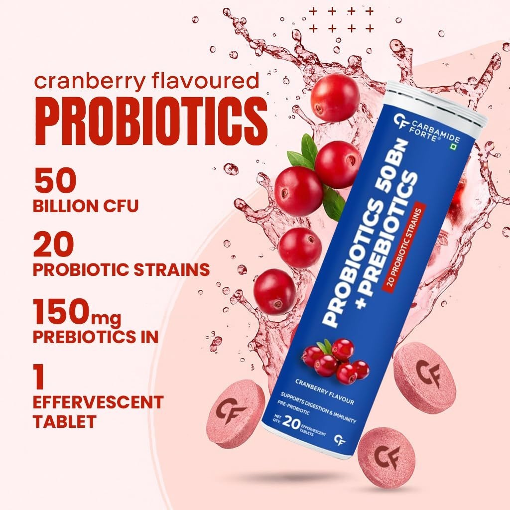 Carbamide Forte Probiotics Supplement Gut Health 20 Effervescent Tablets, 100gm