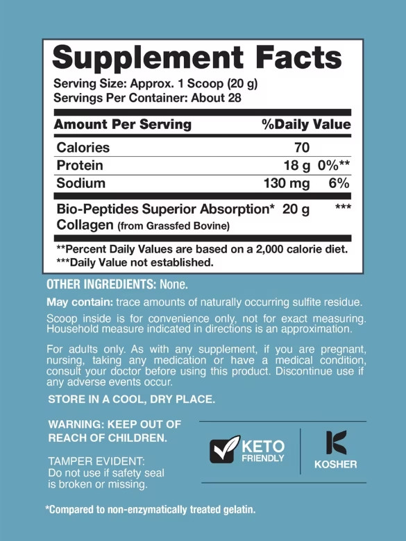Collagen Bio-Peptides Grassfed Protein, Unflavored – 28 Servings – 20 oz (567 g）