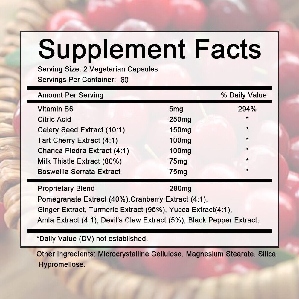 Uric Acid Gout Cleanse Supplement Tart Cherry Joint Pain Cardiovascular Disease