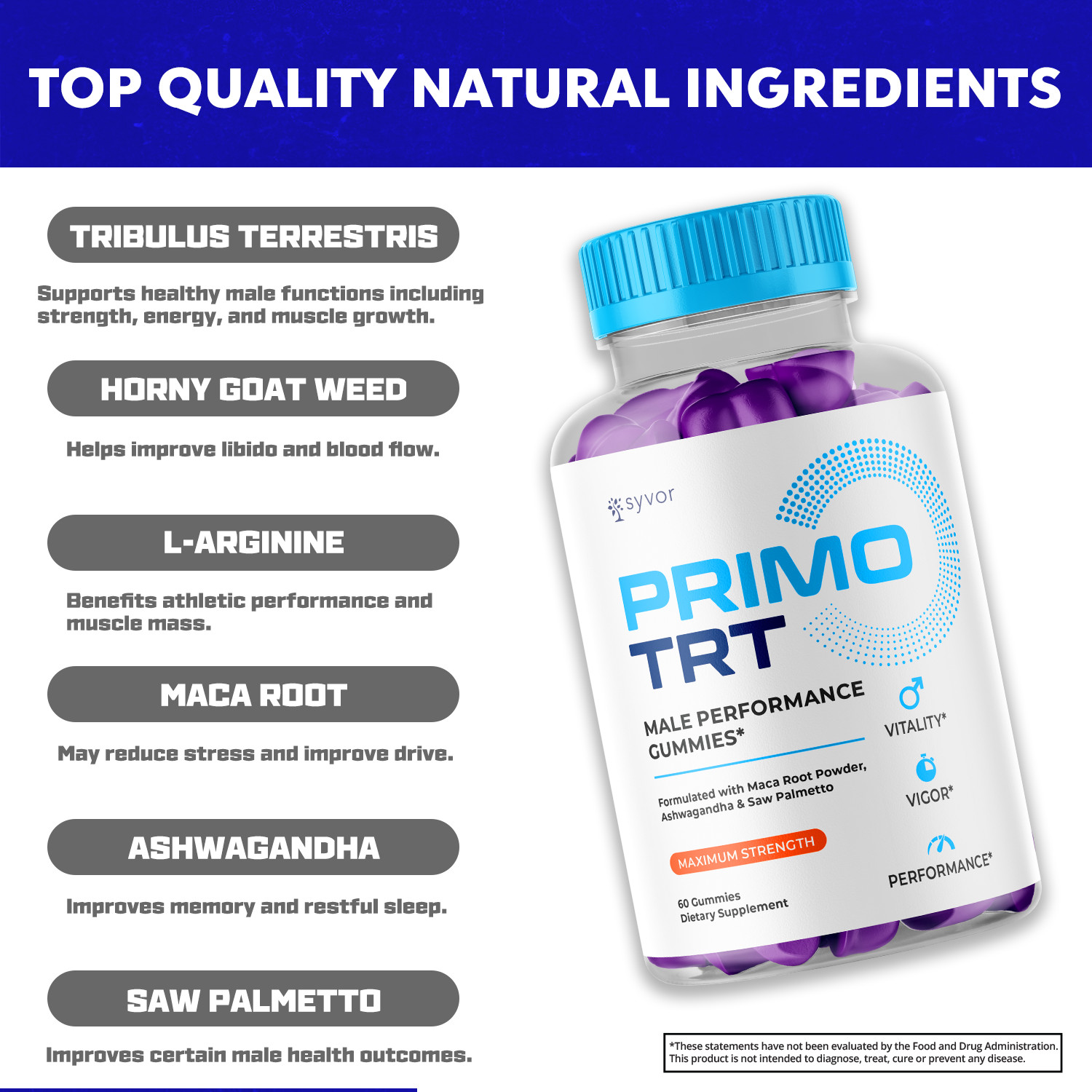 Primo TRT Men’s Gummies Advanced Pro Formula Chewable Supplement 180 Gummies