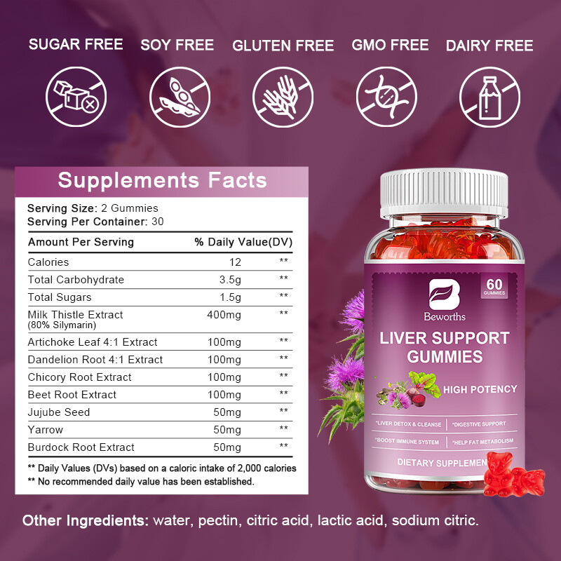 2Packs Liver Support Gummies, Immune, Cleanse, Detox & Repair with Milk Thistle