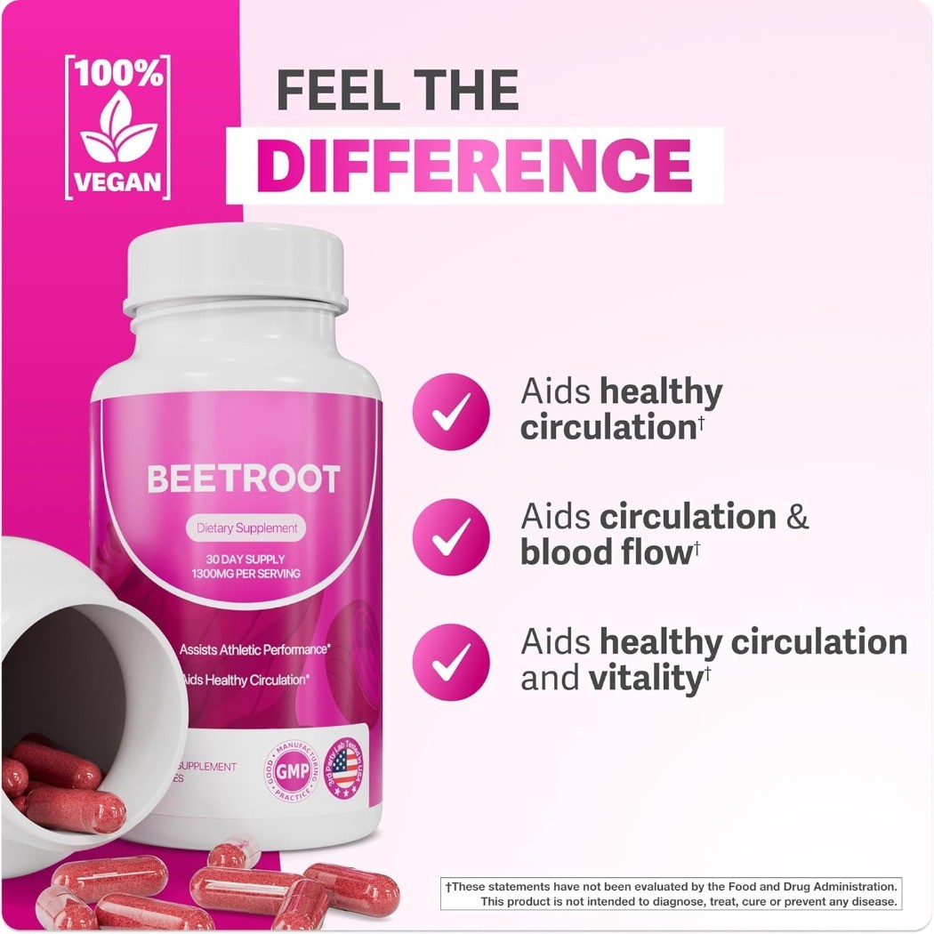 3-Pk Rosabella Organic Beetroot 1300mg – Circulation & Vitality – 180ct