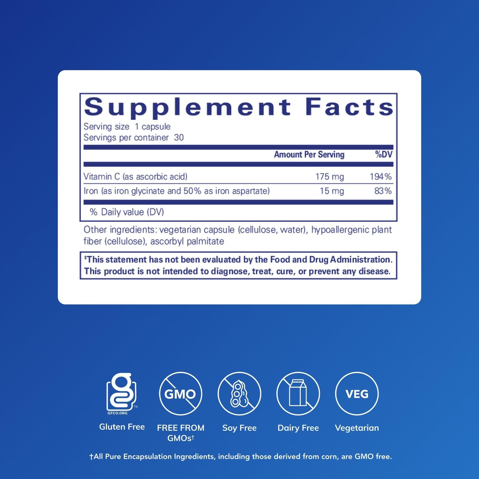 Pure Encapsulations Iron-C – 15 mg – 175 Vitamin C – 30 Count (Pack of 1)