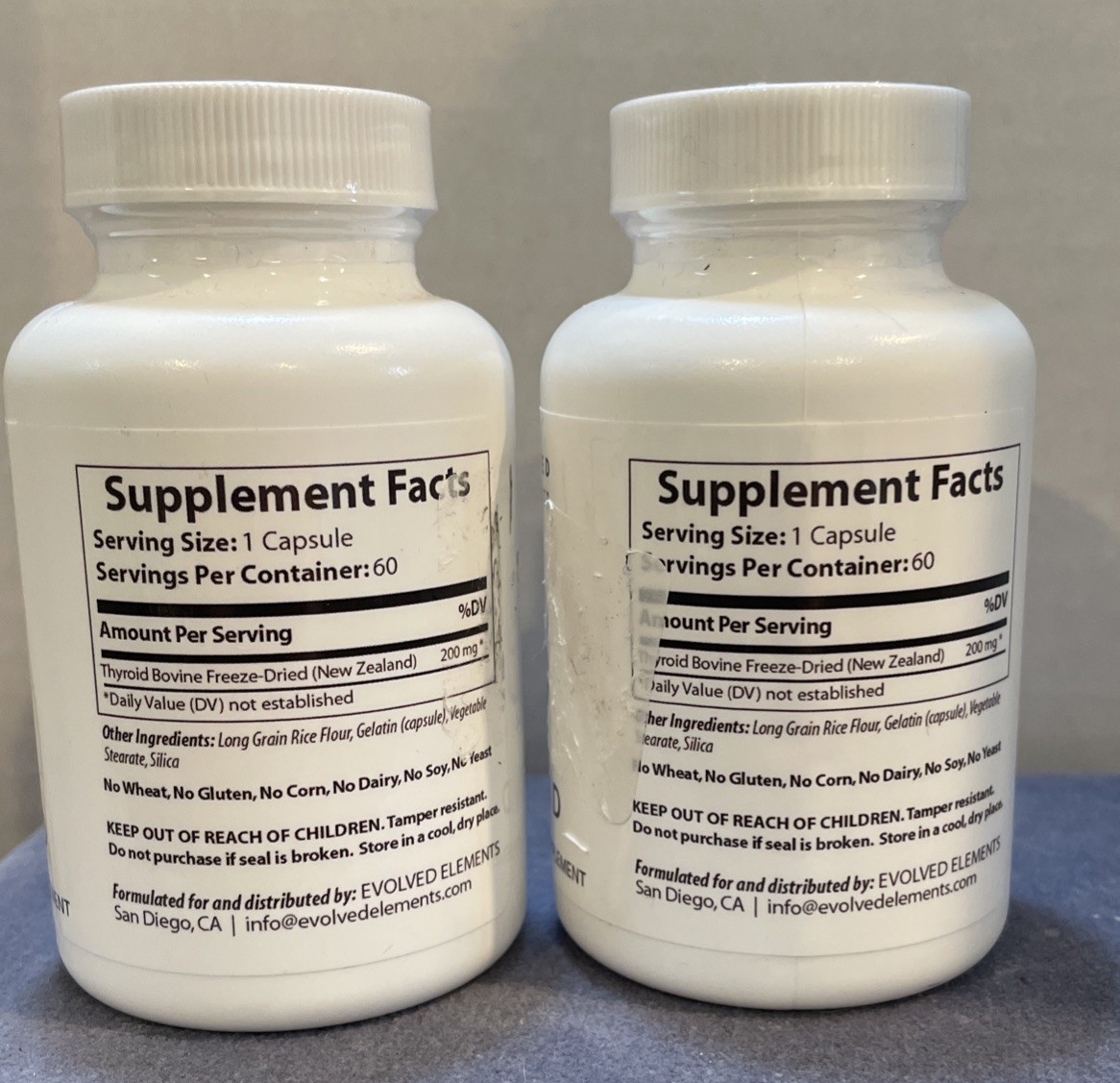 2- Evolved Elements Raw Grass-Fed Desiccated Bovine Thyroid 60 Caps EXP 03/2028