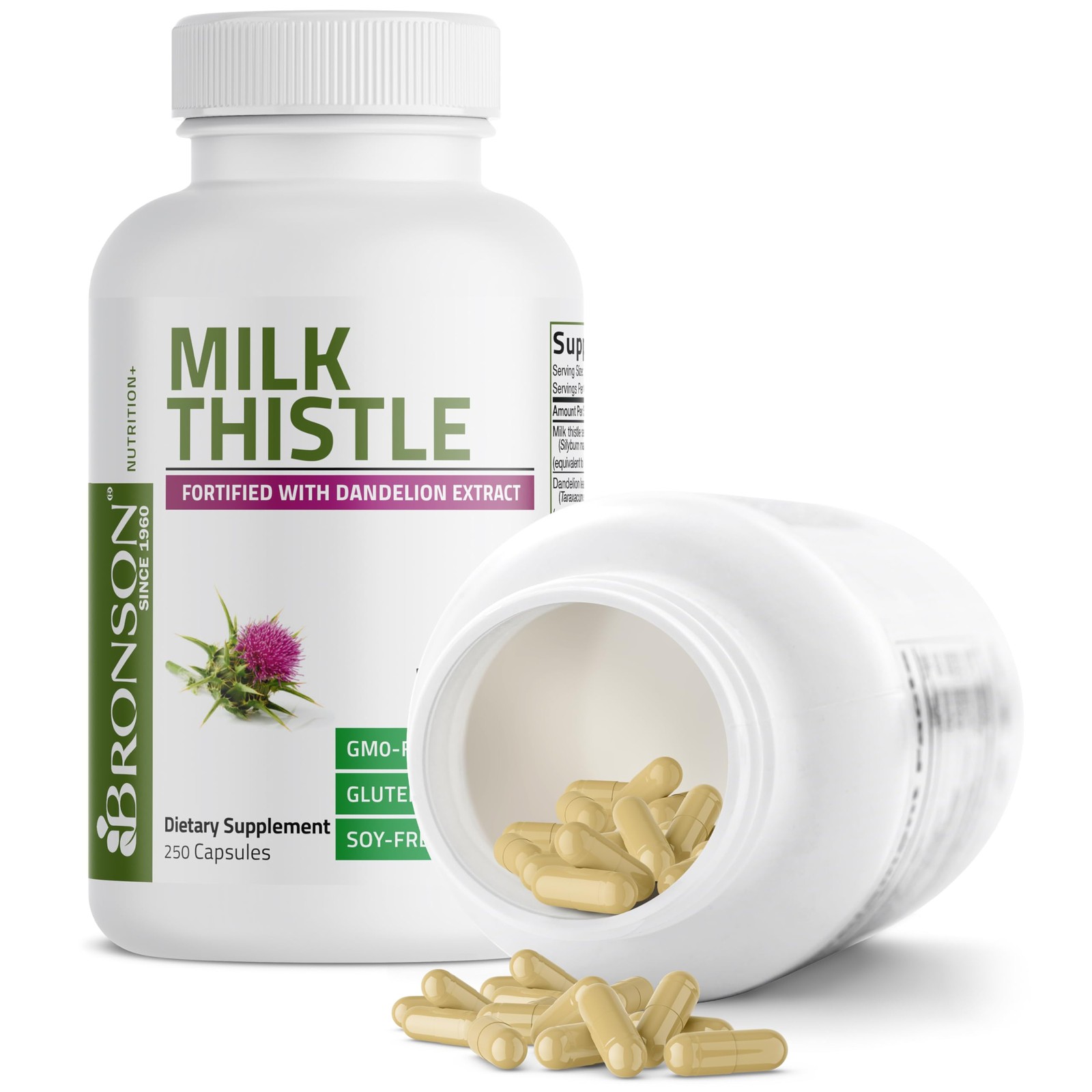 Bronson Milk Thistle Silymarin Marianum & Dandelion 250 Count (Pack of 1)