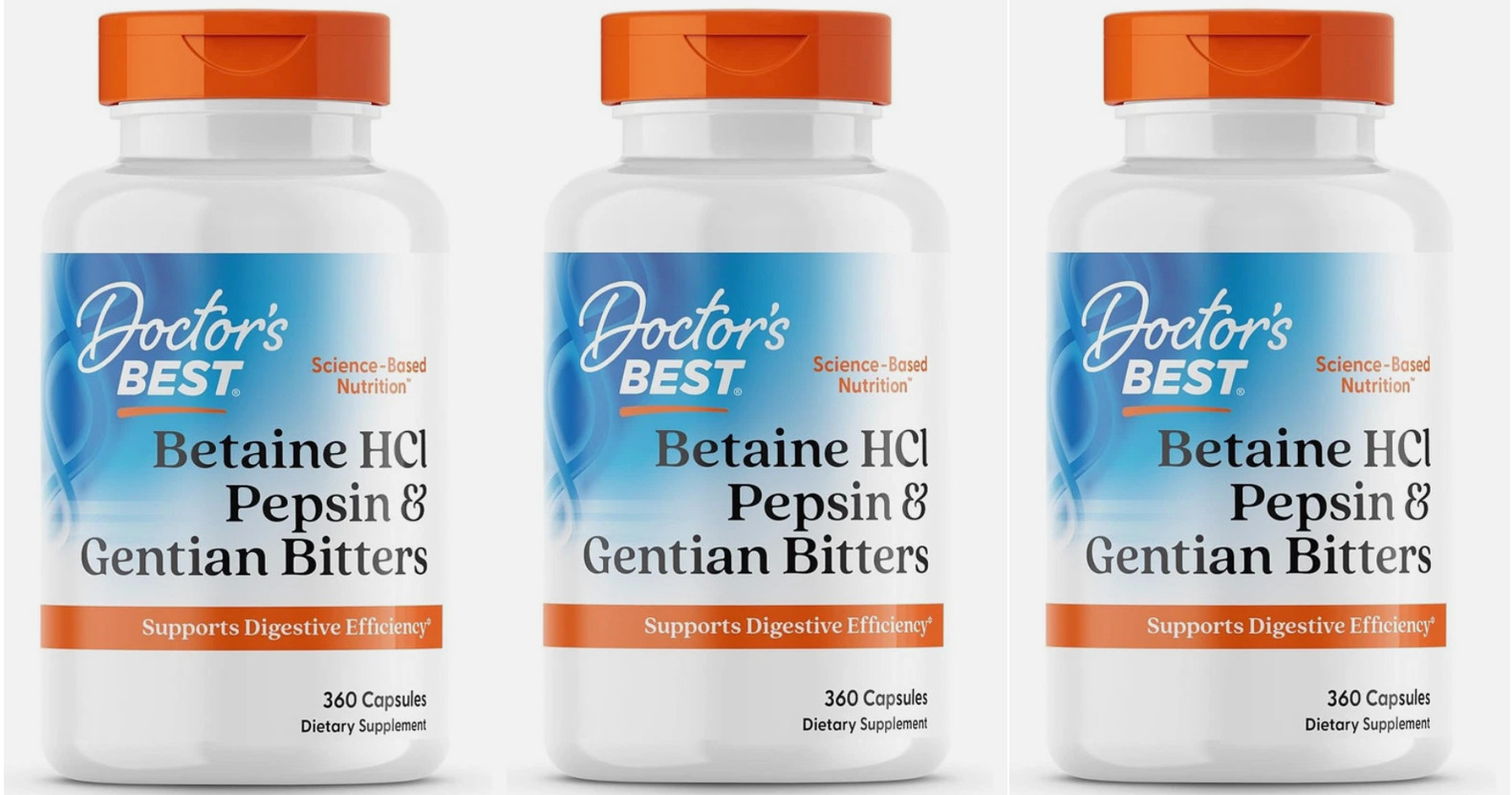 3X Doctor’s Best, Betaine HCI Pepsin & Gentian Bitters, 360 Capsules Exp 07/2026