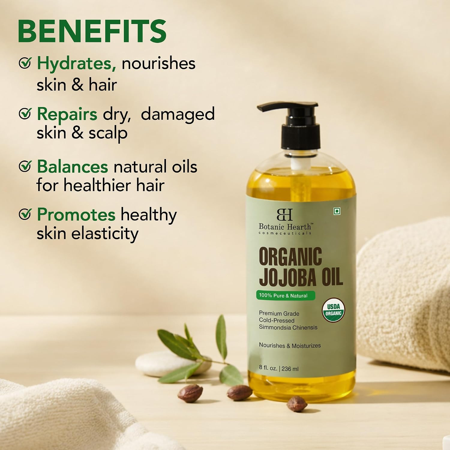 USDA Organic Jojoba Oil 8 Fl Oz |100% Pure and Natural- Cold Pressed & Hexane Fr