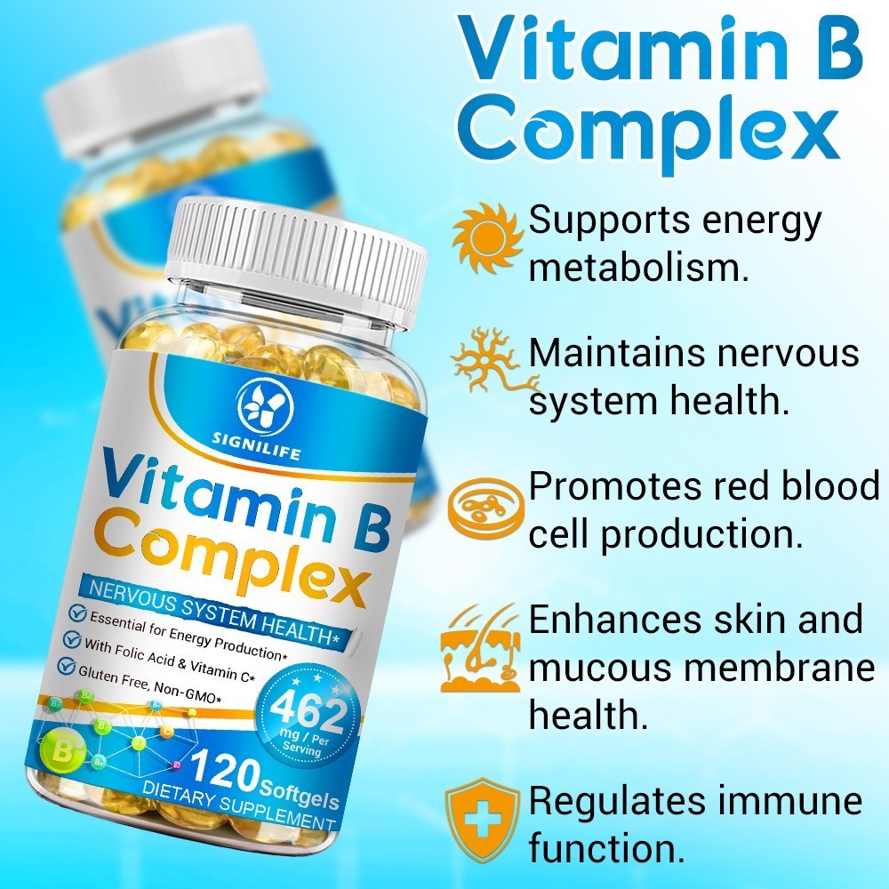 Vitamin B Complex Capsules B1 B2 B3 B5 B6 B7 B9 B12 Folic Acid & Biotin Energy