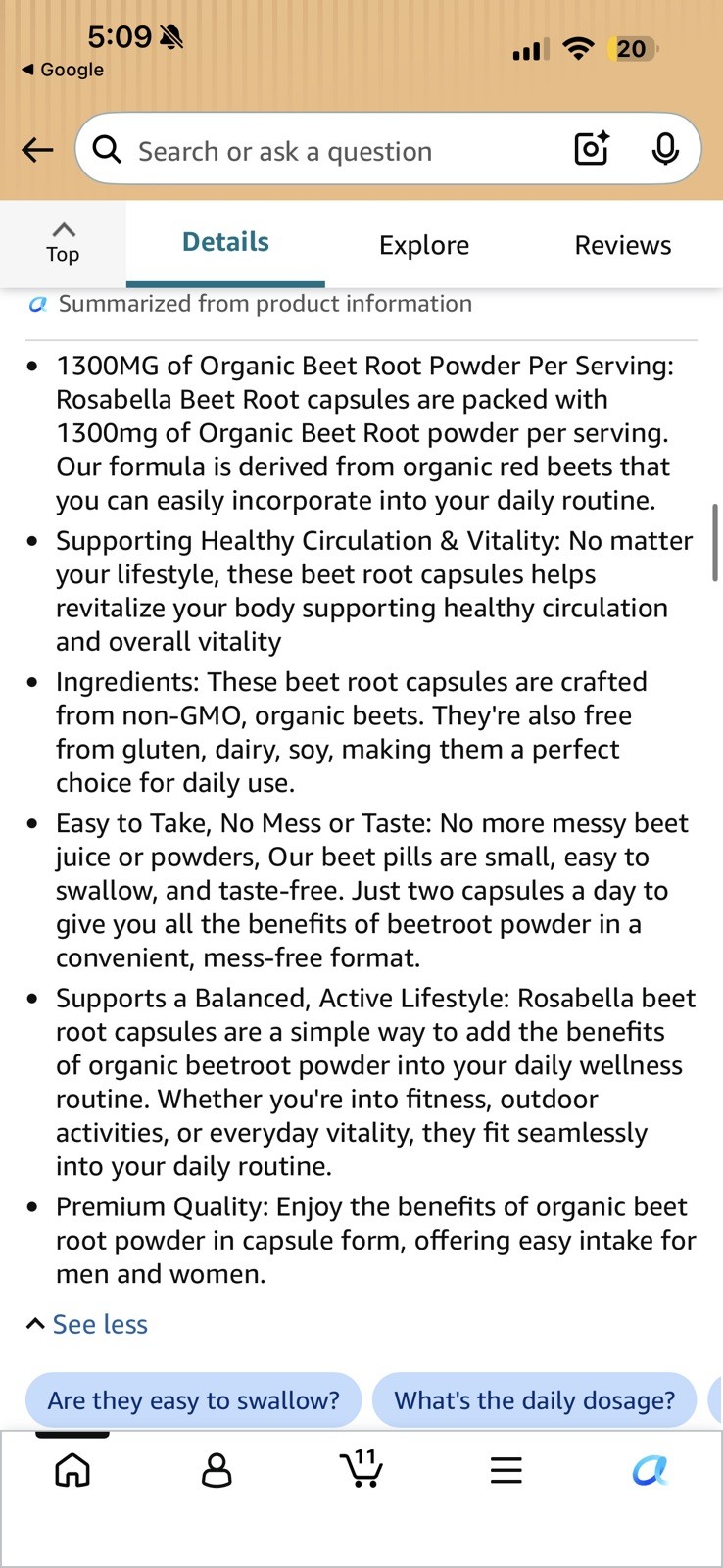 Rosabella Organic Beet Root Capsules for Circulation and Vitality Support60ct