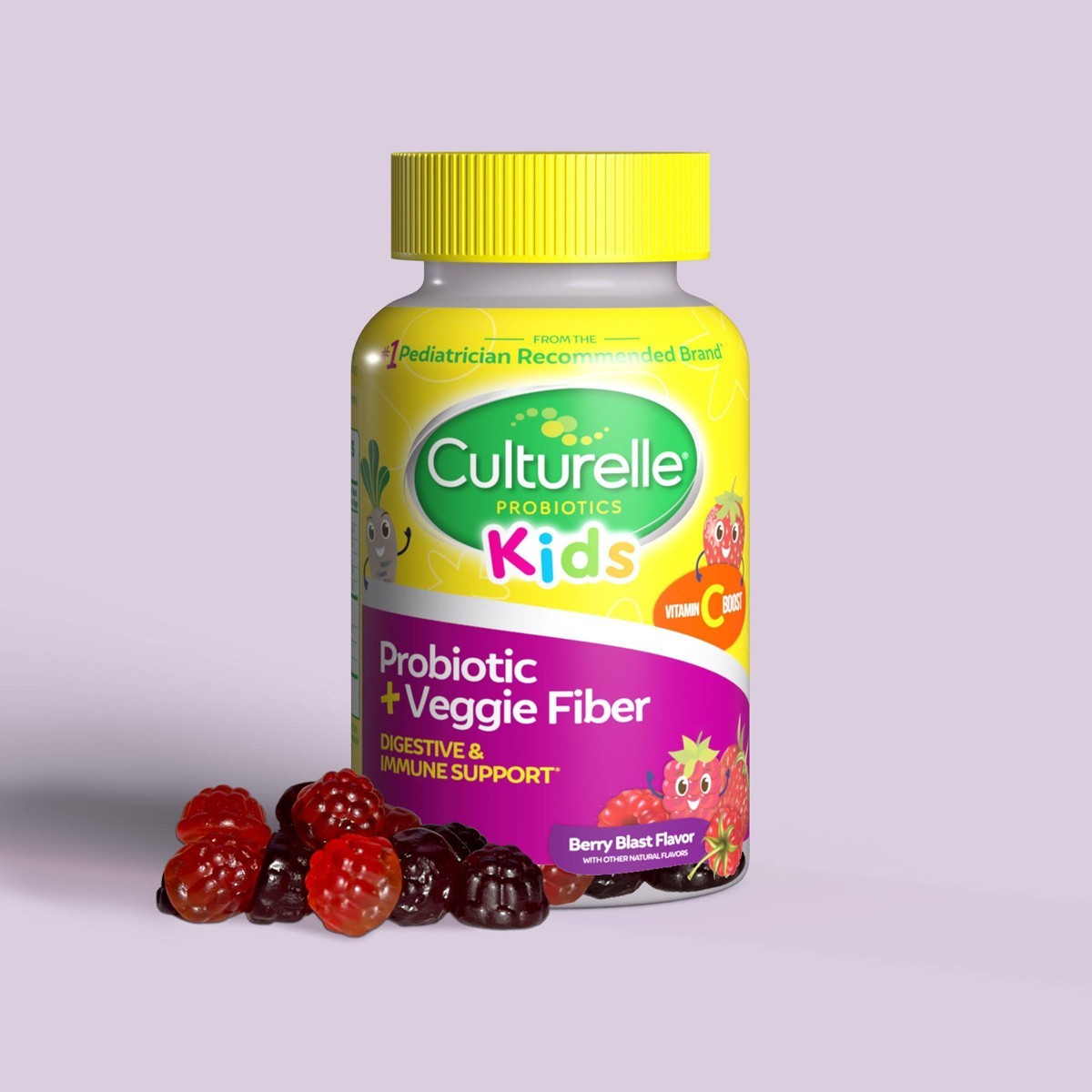 Culturelle Kids Probiotic + Gluten Free Veggie Fiber Gummies – Berry – 30ct