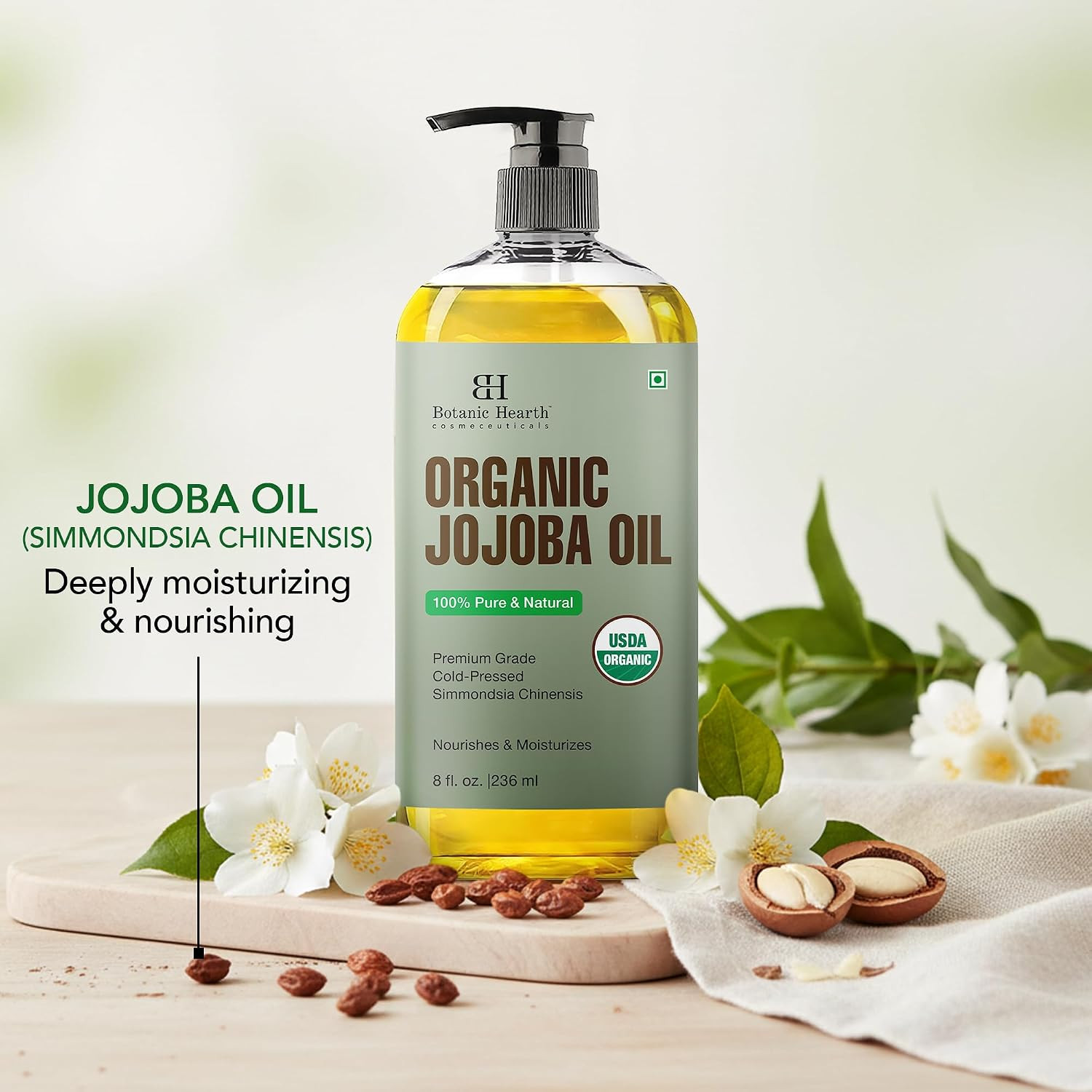USDA Organic Jojoba Oil 8 Fl Oz |100% Pure and Natural- Cold Pressed & Hexane Fr