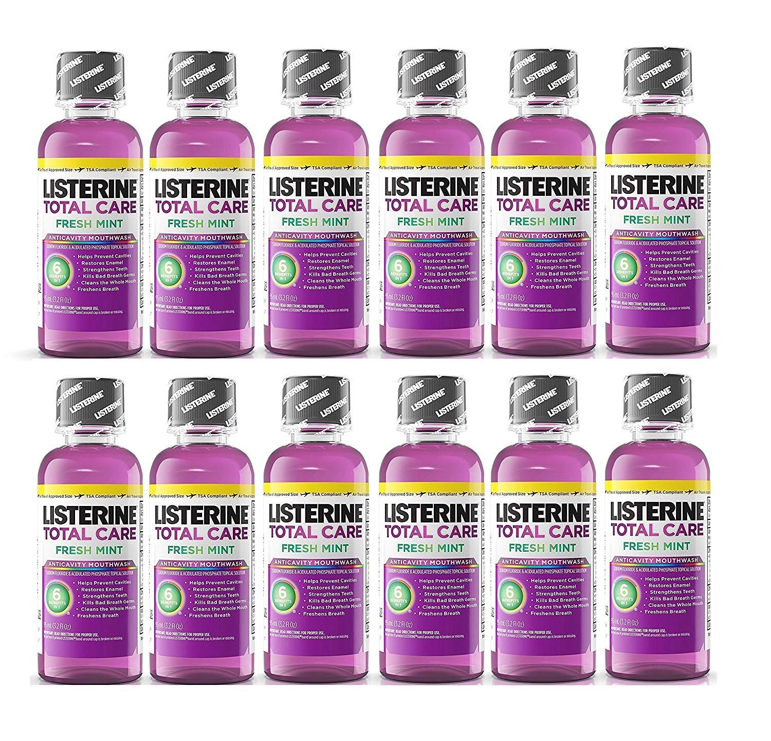 Listerine Total Care Fresh Mint Antiseptic Mouthwash, 3.2 Fl Oz (Pack of 12)