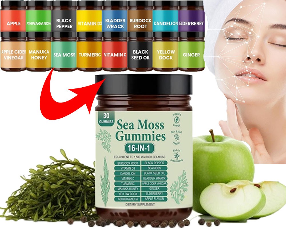16 Organic 1 | Sea Moss Gummy Extract Irishmoss in 6000Mg | Green Apple Flavor