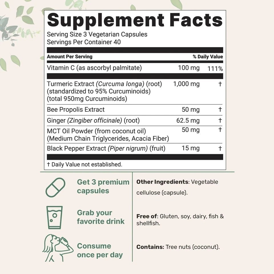 NEW Pure Turmeric Curcumin Supplement 1000mg 120 Veggie Caps 95% Curcuminoids