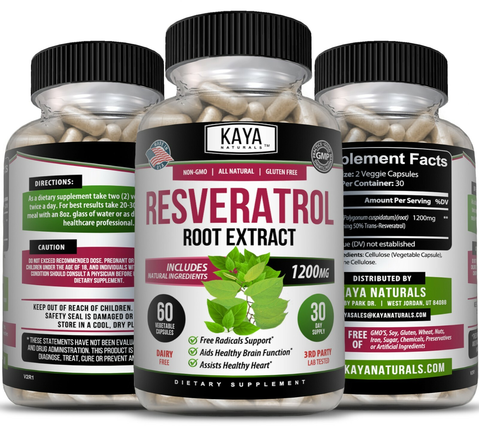 Resveratrol Capsules Anti-Aging Antioxidants, Brain Support, Radiant Skin