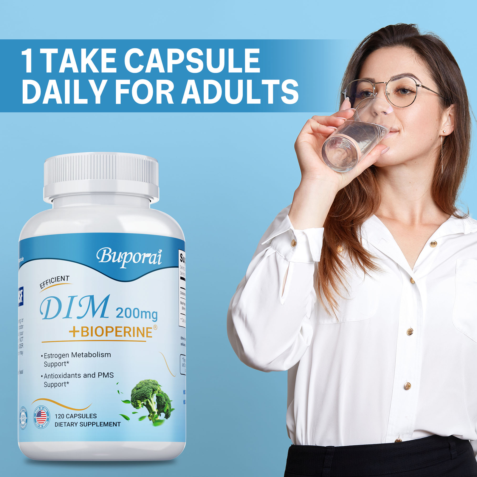 DIM (Diindolylmethane) 200mg – Black Pepper, Estrogen Hormone Menopause Support