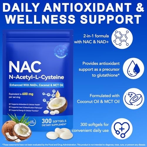 NAC 600mg with NAD+ Daily Complex, N-Acetyl Cysteine Supplement Capsules, Antiox
