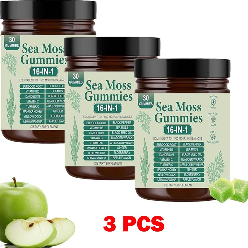 Quality – High 16 in 1 Organic Sea Moss Gummy | Irishmoss Extract 6000Mg | Green
