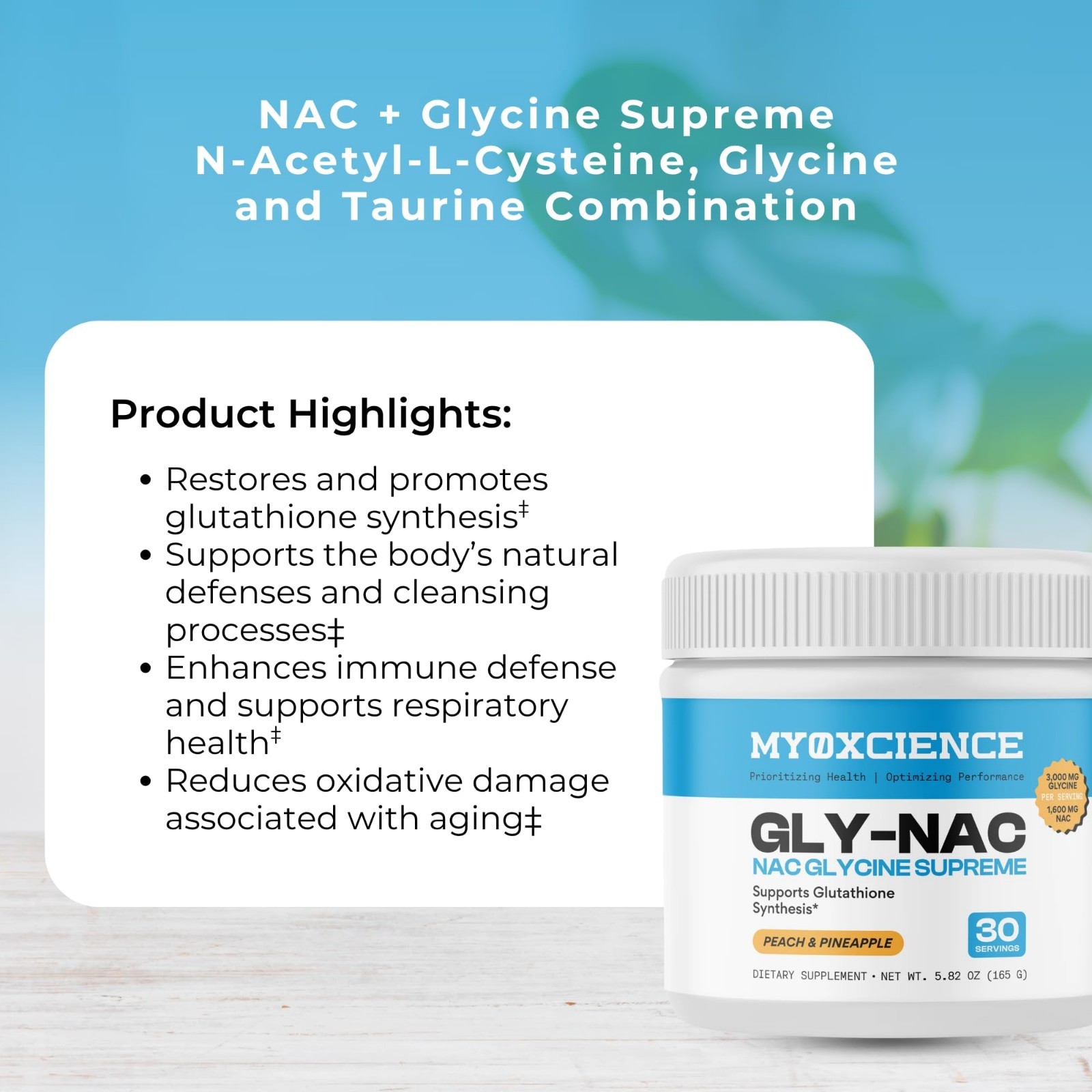 N-Acetyl-L-Cysteine & Glycine Supplement | Taurine Blend, Peach Pineapple Flavor