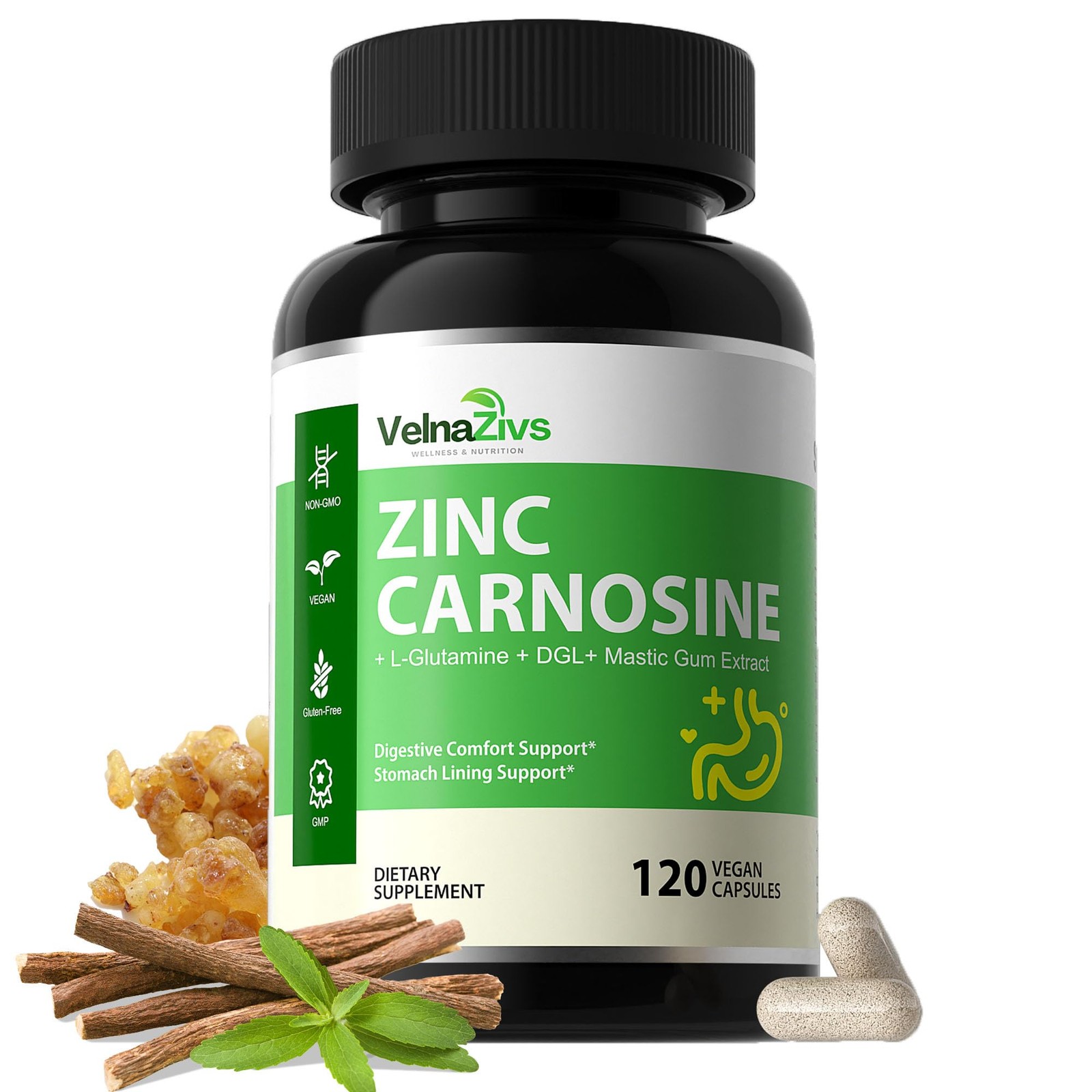 Zinc Carnosine & Mastic Gum Capsules with DGL Licorice – Stomach Support & Gu…