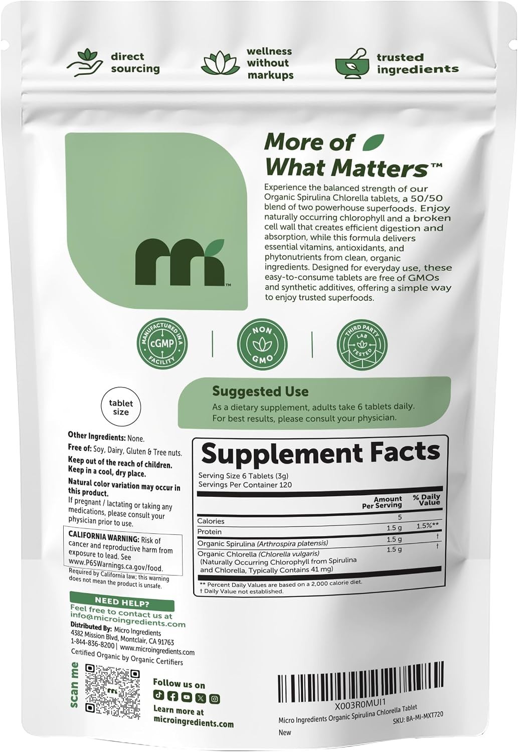 Organic Spirulina Chlorella Tablets – 720 Count, 4 Supply for Vitality