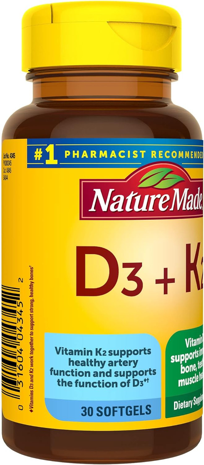 Nature Made Vitamin D3 K2, 5000 IU (125 mcg) Vitamin D, Dietary Supplement for B