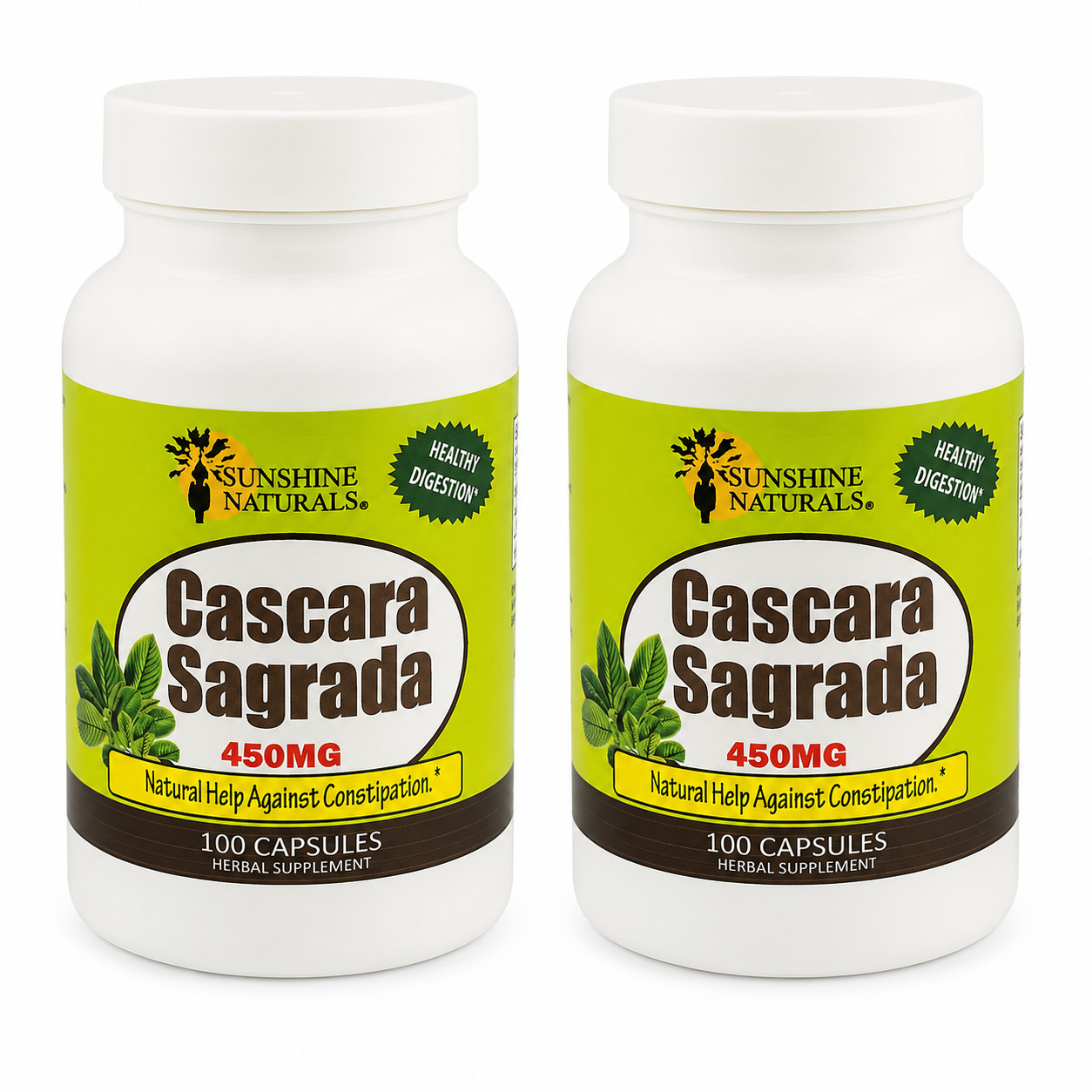 Sunshine Naturals Cascara Sagrada 450mg 2 Pack 100 Capsules Digestive Support