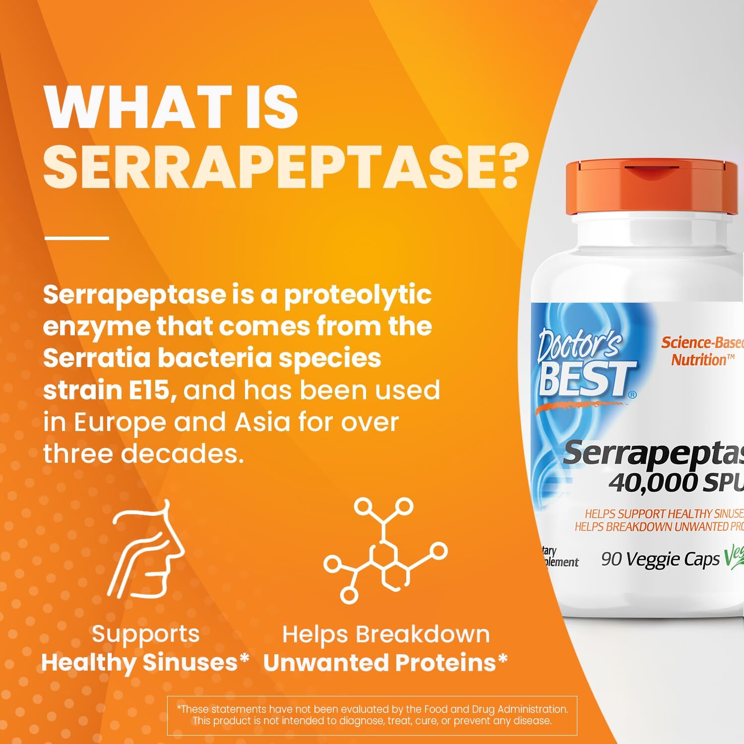 Doctor’s Best Serrapeptase 90 Veggie Caps Non GMO Vegan Respiratory Health