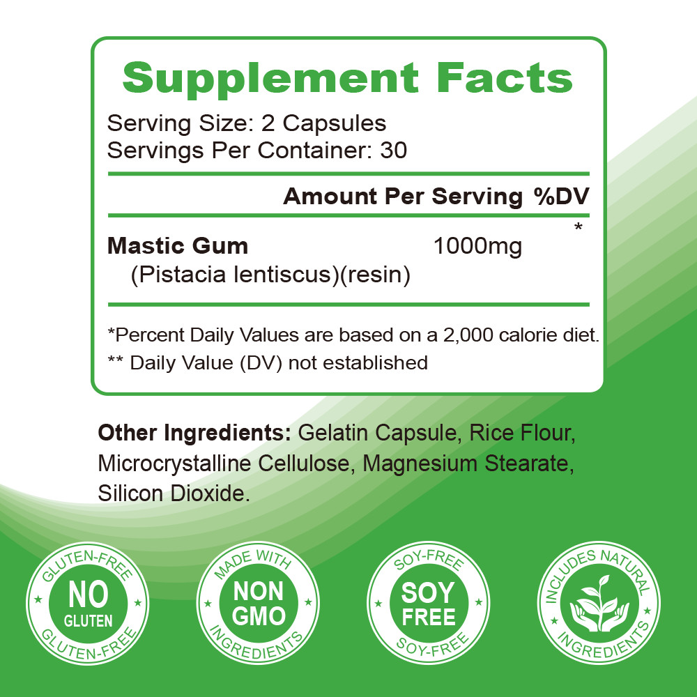 120 Mastic Gum Capsules 1000mg Support Gastrointestinal Health, Digestive System