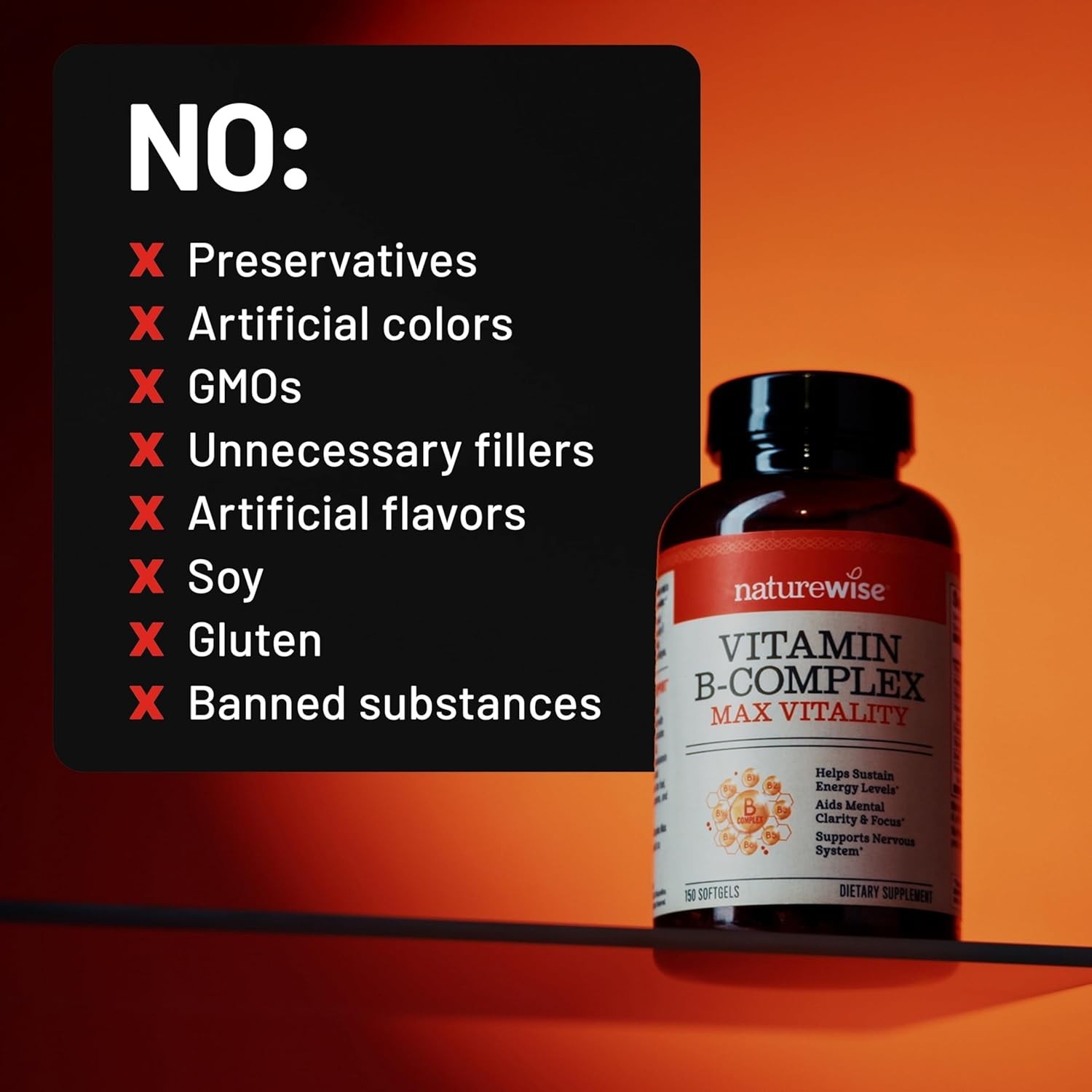 Vitamin B Complex for Women & Men w/ Folic Acid Biotin B1 B2 B3 B6 B12 180 Ct