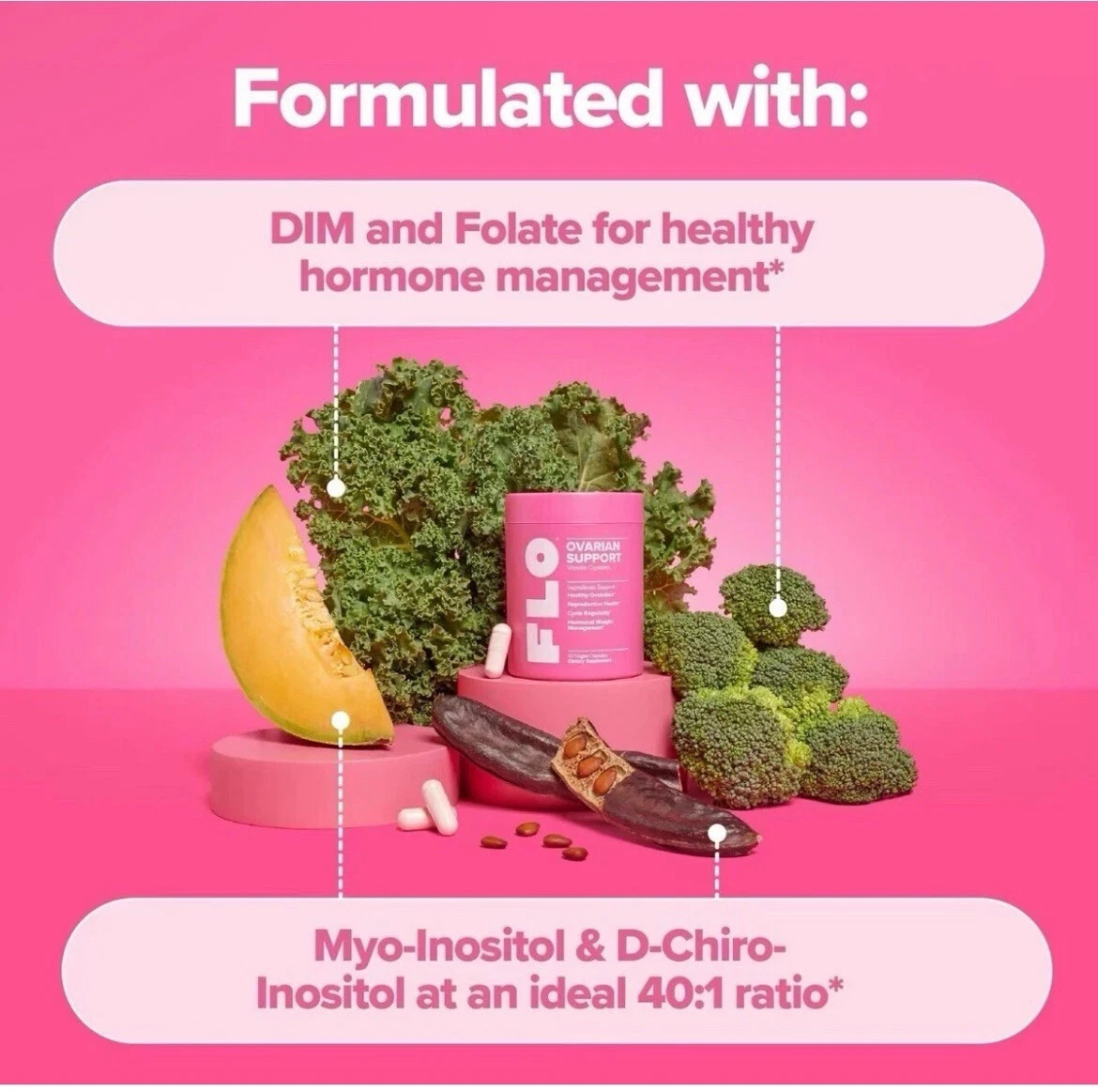 FLO Ovarian Support Vitamin 90 Vegan Capsules Supplement Hormone Balance UK